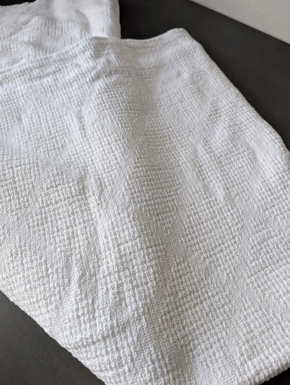 White Cotton Queen Blanket 92x88 Textured Woven 100% Cotton Made in USA Stretch